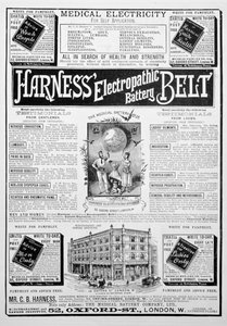 Advertentie voor Harness Electropathic Battery Belt, 1893