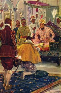 Hawkins presenteert de brief van koning James aan de Grote Mogol door Unbekannt