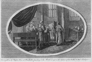 Hendrik III in de kapittelzaal van de kathedraal van Winchester, 1250 door Unbekannt