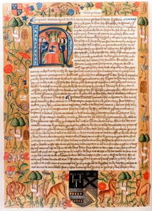 Eerste wet van het parlement van Hendrik VII met een initiële portret van de koning, eind jaren 1480