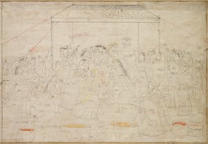 Hindoe God Krishna Gekleed in Vrouwenkleding voor Lentefestival Holi, ca. 1790