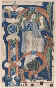 Geïllustreerde initiaal P uit een koorboek: St. Michael en de draak