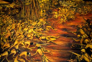 Geschiedenis; koloniale heerschappij; gevecht van de Nederlanders tegen de Balinezen in 1908; museum in het Taman Gili paleis; Klungkung; Semarapura; Bali; Indonesië; Zuidoost-Azië; Azië