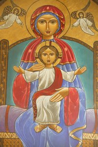 Heilige Maagd en Sint Jan Kame koptisch klooster icoon Egypte