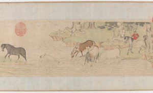 Paarden en verzorgers die een rivier oversteken, Yuan of vroege Ming dynastie, 14e eeuw