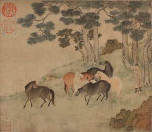 Paarden in Landschap met Bediende