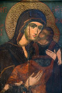 Icoon in Pedoulas Byzantijns museum: de Maagd Eleousa