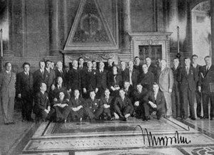 Il Duce poseert, FA tour, Palazzo di Venezia, Rome, Italië, 1933
