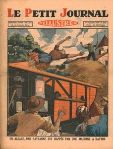 In de Elzas wordt een boerin gevangen in een dorsmachine, 1929