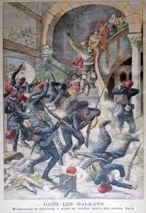 In de Balkan: Macedoniërs verdedigen zich met bommen tegen Turkse soldaten door Unbekannt