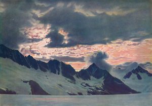 In het kielzog van de dageraad: Groene mist gezien op Alpenpiek en vallei, c1935 door Unbekannt