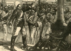 Incident in de Indiase muiterij: Luitenant De Kantzow kalmeert de Sepoys in Mynpooree, 1890