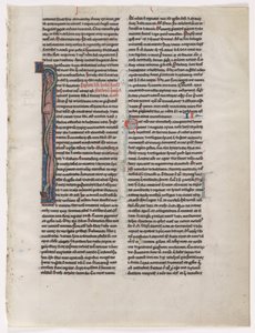 Initiaal I: Verstrengelde beest en slang: Blad uit een Bijbel 2 van 2 uitgesneden bladeren, c. 1225-1250