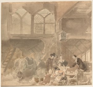 Interieur van een herberg, 1800s door Unbekannt