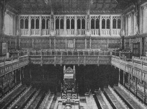 Interieur van het Lagerhuis, Westminster, kijkend naar de stoel van de voorzitter, 1909