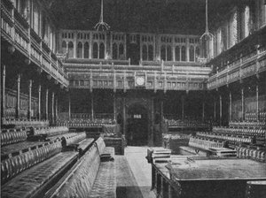Interieur van het Lagerhuis, Westminster, kijkend naar de Strangers Gallery, 1909