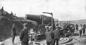 Japanse houwitserbatterij voor Port Arthur, Russisch-Japanse Oorlog, 1904-1905