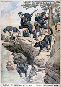 Japanse soldaten met honden vinden een Russische schuilplaats, Russisch-Japanse Oorlog door Unbekannt