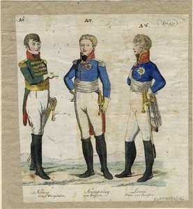 Jérôme Bonaparte, Koning van Westfalen, Prins Louis Ferdinand van Pruisen en Ludwig I van Beieren, ca. door Unbekannt