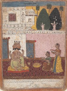 Khambavati Ragini...uit een Verspreide Ragamala Serie Krans van Muzikale Modi, 1700-1725 door Unbekannt
