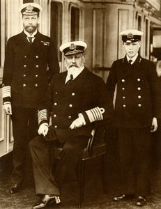Koning Edward VII met zijn zoon George, Prins van Wales, en kleinzoon Prins Edward