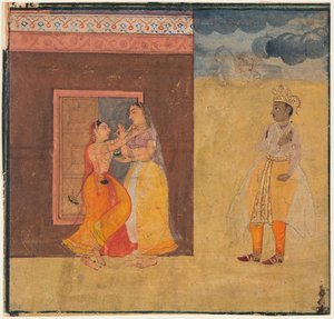 Krishna Abhisarika Nayika, uit een Rasikapriya-manuscript, ca. 1615-25 door Unbekannt