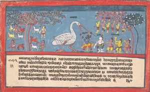Krishna doodt Bakasura, de kraandemon, uit een verspreide Bhagavata Purana