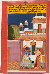 Krishna en Radha ruziën, uit een Rasikapriya, ca. 1680 door Unbekannt