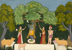 Krishna vermaakt zijn metgezellen, ca. 1760-1765