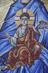 Kykkos-klooster, Cyprus. Mozaïekdetail. Jezus als kind, Pedoulas, Cyprus
