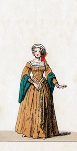 Hofdame, kostuumontwerp voor Shakespeares toneelstuk, Henry VIII