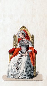 Hofdame, kostuumontwerp voor Shakespeares toneelstuk, Henry VIII, 19e eeuw