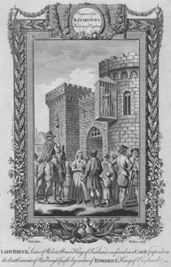 Lady Bruce, zus van Robert Bruce, koning van Schotland, opgesloten in een kooi