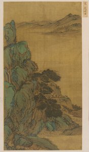 Landschap: een berghelling, een brede stroom en verre heuvels, Ming-dynastie, 1368-1644 door Unbekannt
