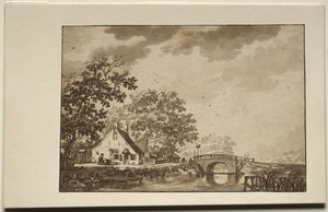Landschap met Cottage en Brug, 1700s door Unbekannt