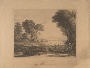 Landschap met Figuren Na Het Huwelijk van Isaac en Rebecca, 1648, gepubliceerd 1830 door Unbekannt