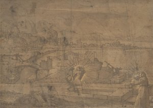 Landschap met Sint Christoffel en mannelijke monnik