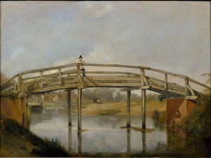 Landschap met een rivier en brug, c1830