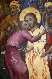 De kus van Judas Fresco van de kerk van het Heilig Graf