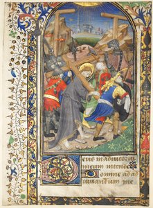 Blad Uitgesneden uit de Tarleton Hours: Christus die het Kruis Draagt Terce, Office of the Virgin door Unbekannt