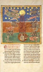 Blad uit een Beatus-manuscript: bij de klaroen van de vijfde engelentrompet door Unbekannt