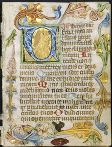 Blad uit een Getijdenboek: Initiaal V met Bloemenrand, ca. 1460-1500