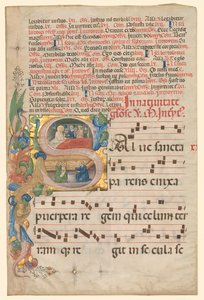 Blad uit een Graduale: Historiated Initial S[alve Sancta Parens] met Geboorte van de Maagd recto