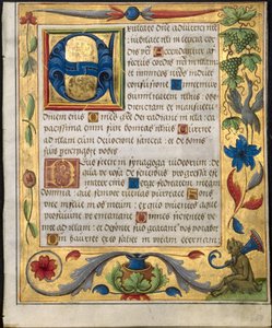 Blad uit een Psalter en Gebedenboek: Initiaal E met decoratieve rand...recto, ca. 1524