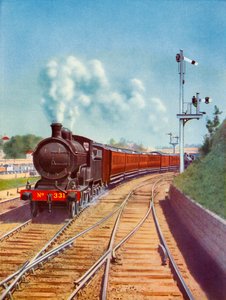 Vertrek uit Dublin. Great Southern Railways trein, getrokken door een 4-4-0 passagiersexpres, 1935