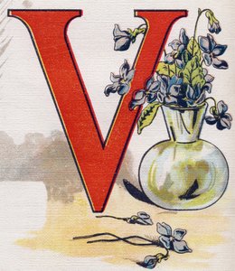 Letter V: vaas met viooltjes. Gravure in "ABC L
