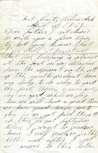 Brief ondertekend door David T. Massey, Fort Curtis, Helena, Ark., aan zijn vader (Nathan Massey), 21 april 1863 door Unbekannt