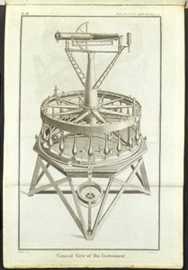 Gravure van de eerste grote theodoliet (3 ft horizontale cirkel) afgebeeld in de Philosophical Transactions of the Royal Society Vol door Unbekannt