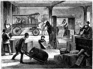 Laden van paard-en-wagen bij het Wells Fargo hoofdkantoor, New York, VS, 1875 door Unbekannt