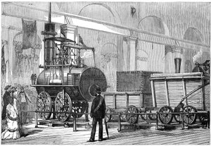 Locomotion, de eerste stoomlocomotief, bij het Railway Jubilee, Darlington, Durham, 19e eeuw
